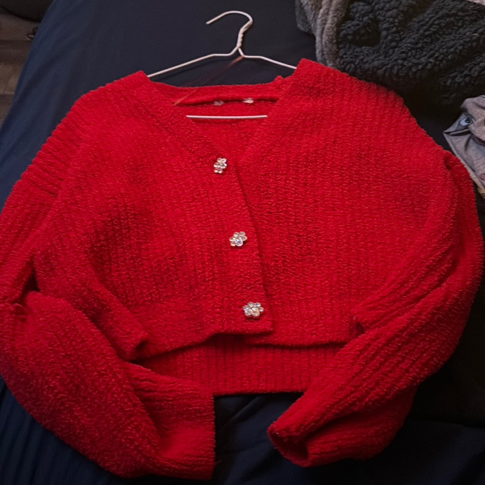 Red button up crop top size small